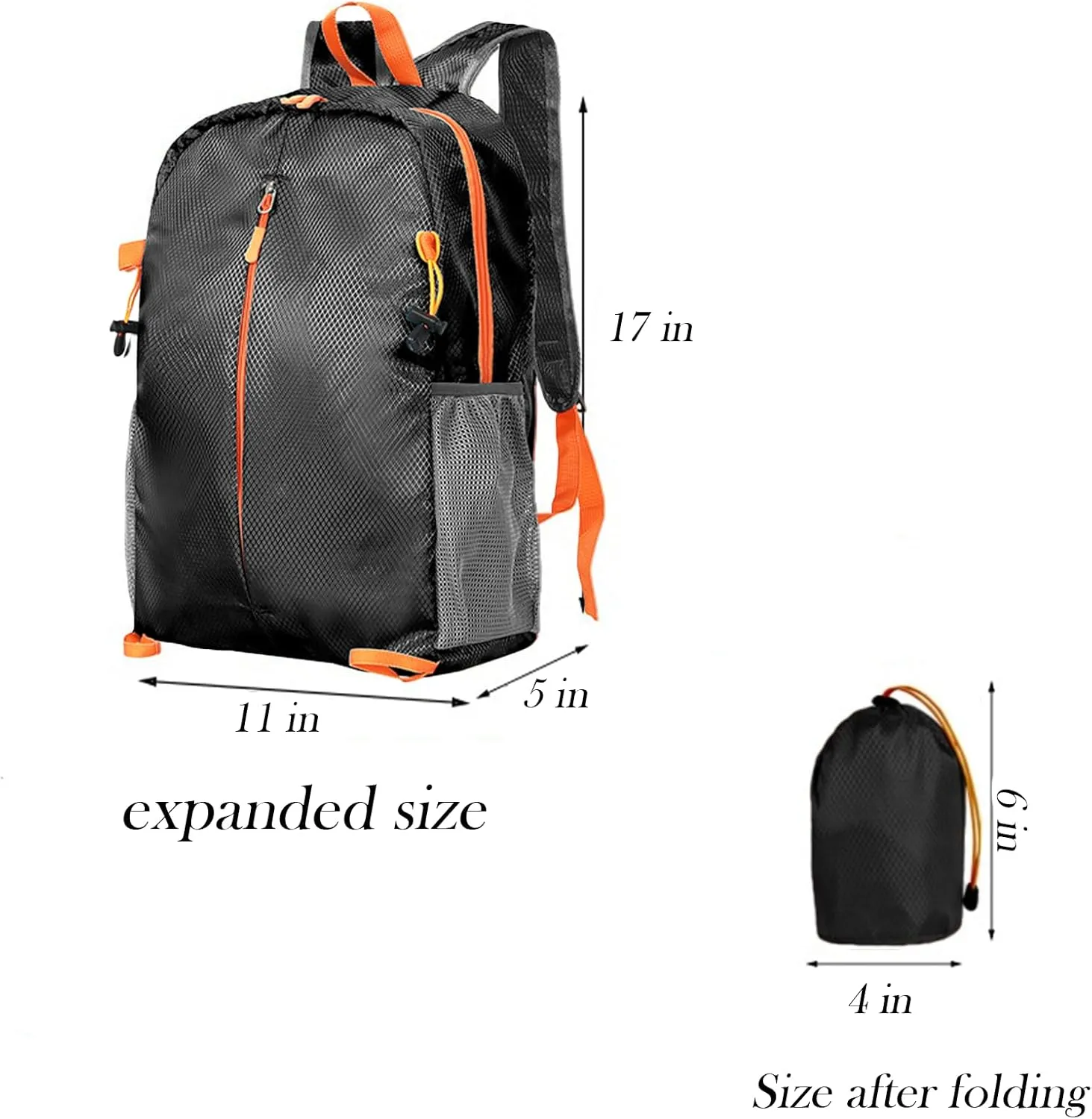 15L Lightweight Packable Backpack, Foldable Hiking Bag, Travel Backpack for Women Man, Waterproof Outdoor Camping Day Pack, Black