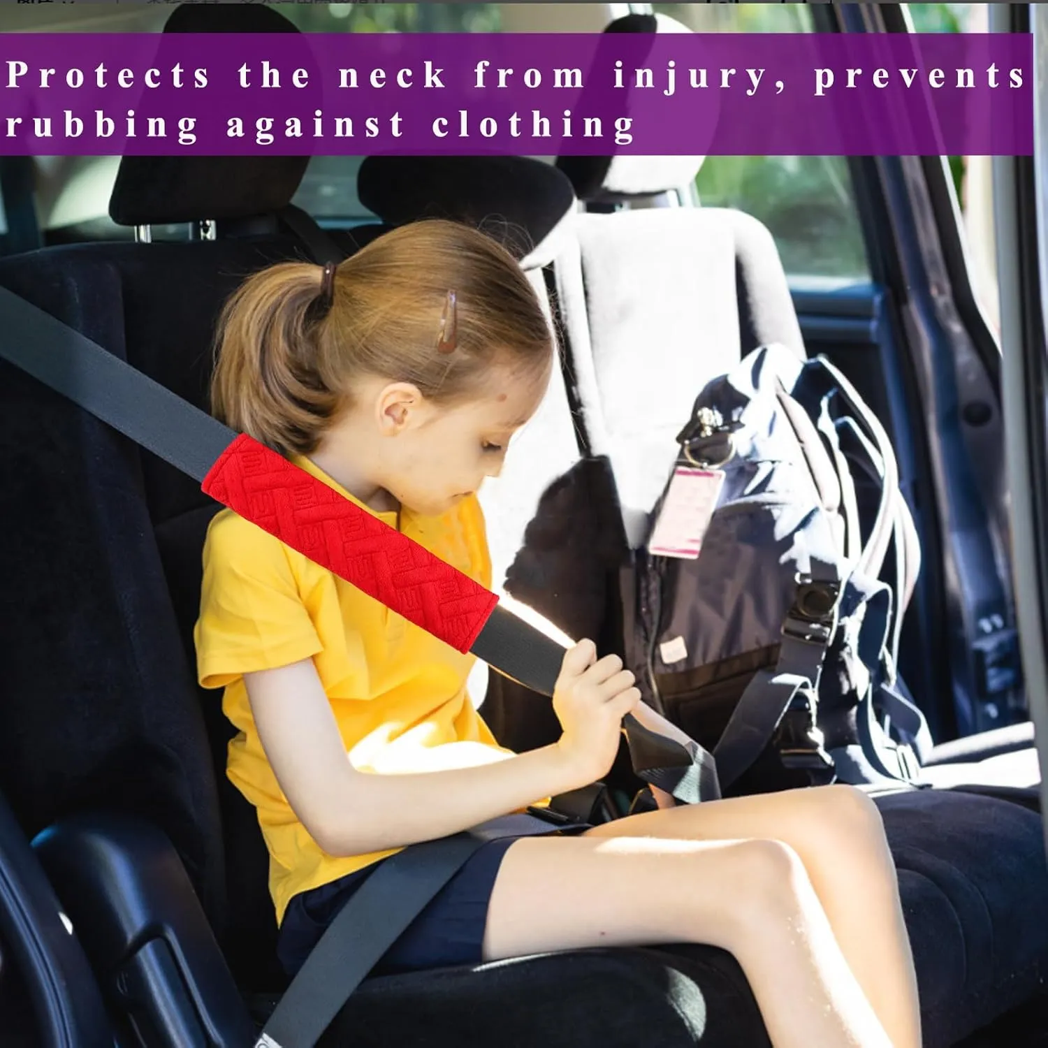 2 PCS Car Seat Belt Pads Cover, Soft Comfortable Safe Belt Shoulder Strap Covers Harness Pad Helps Protect Your Neck and Shoulder, Universal Interior Accessories for Most Vehicles (Red)