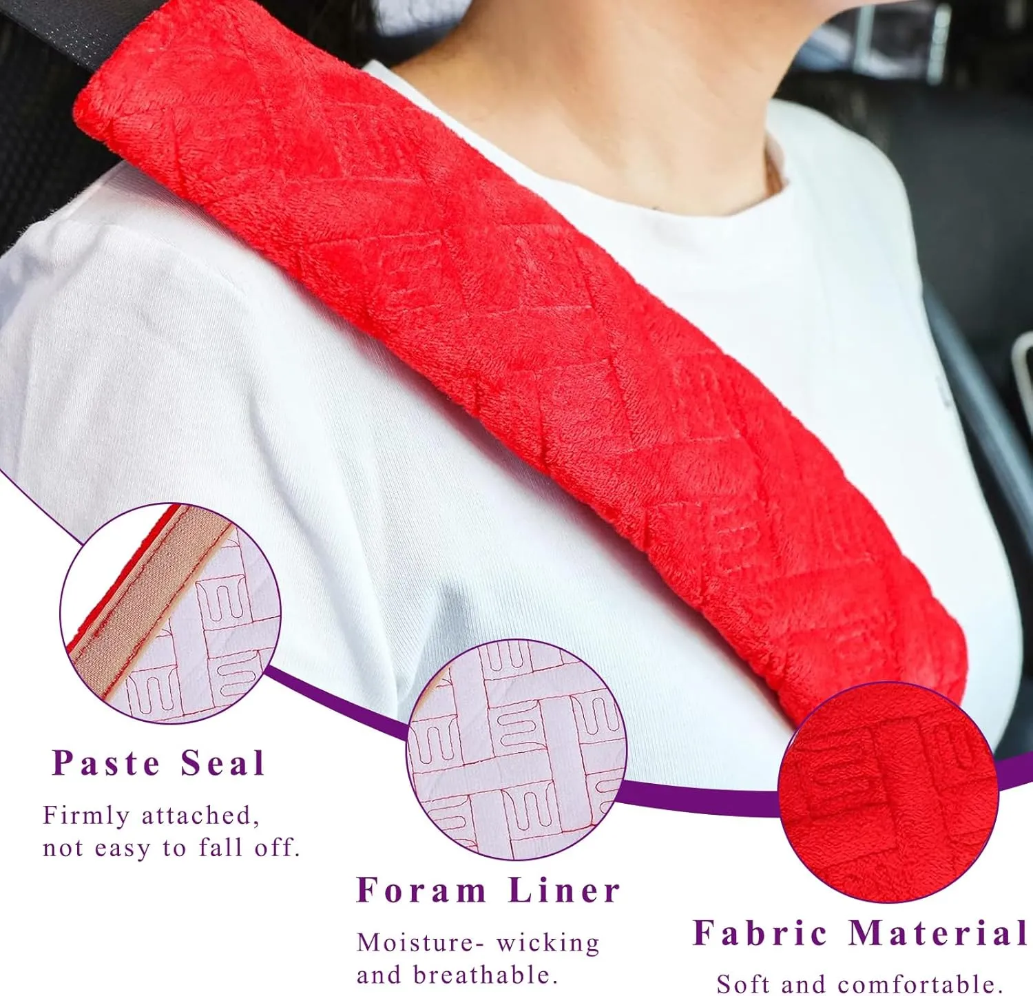 2 PCS Car Seat Belt Pads Cover, Soft Comfortable Safe Belt Shoulder Strap Covers Harness Pad Helps Protect Your Neck and Shoulder, Universal Interior Accessories for Most Vehicles (Red)