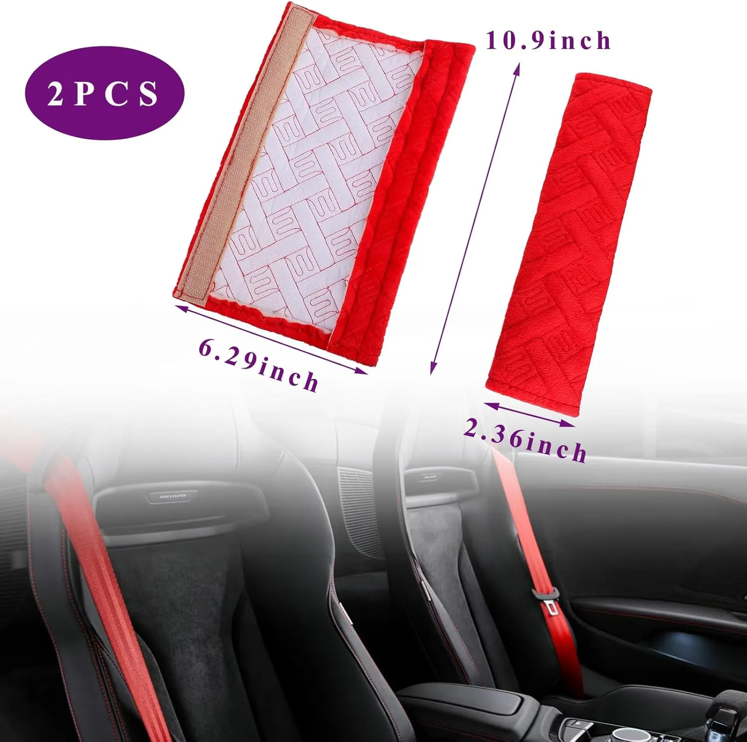 2 PCS Car Seat Belt Pads Cover, Soft Comfortable Safe Belt Shoulder Strap Covers Harness Pad Helps Protect Your Neck and Shoulder, Universal Interior Accessories for Most Vehicles (Red)
