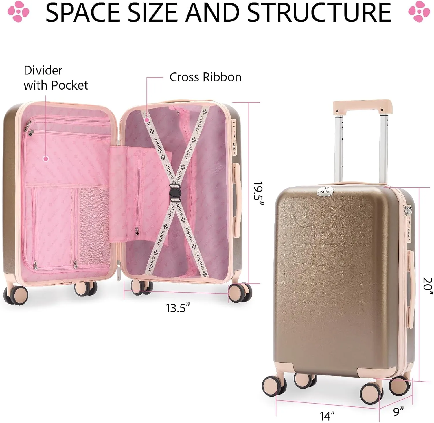 20 Inch Carry On Luggage for Women, Lightweight Hardside Suitcase with 360 Spinner Wheels, TSA Lock, Durable Luggage for Travel, Titanium Gold