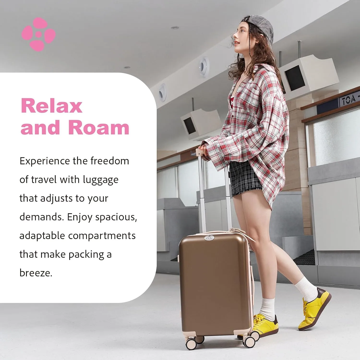 20 Inch Carry On Luggage for Women, Lightweight Hardside Suitcase with 360 Spinner Wheels, TSA Lock, Durable Luggage for Travel, Titanium Gold