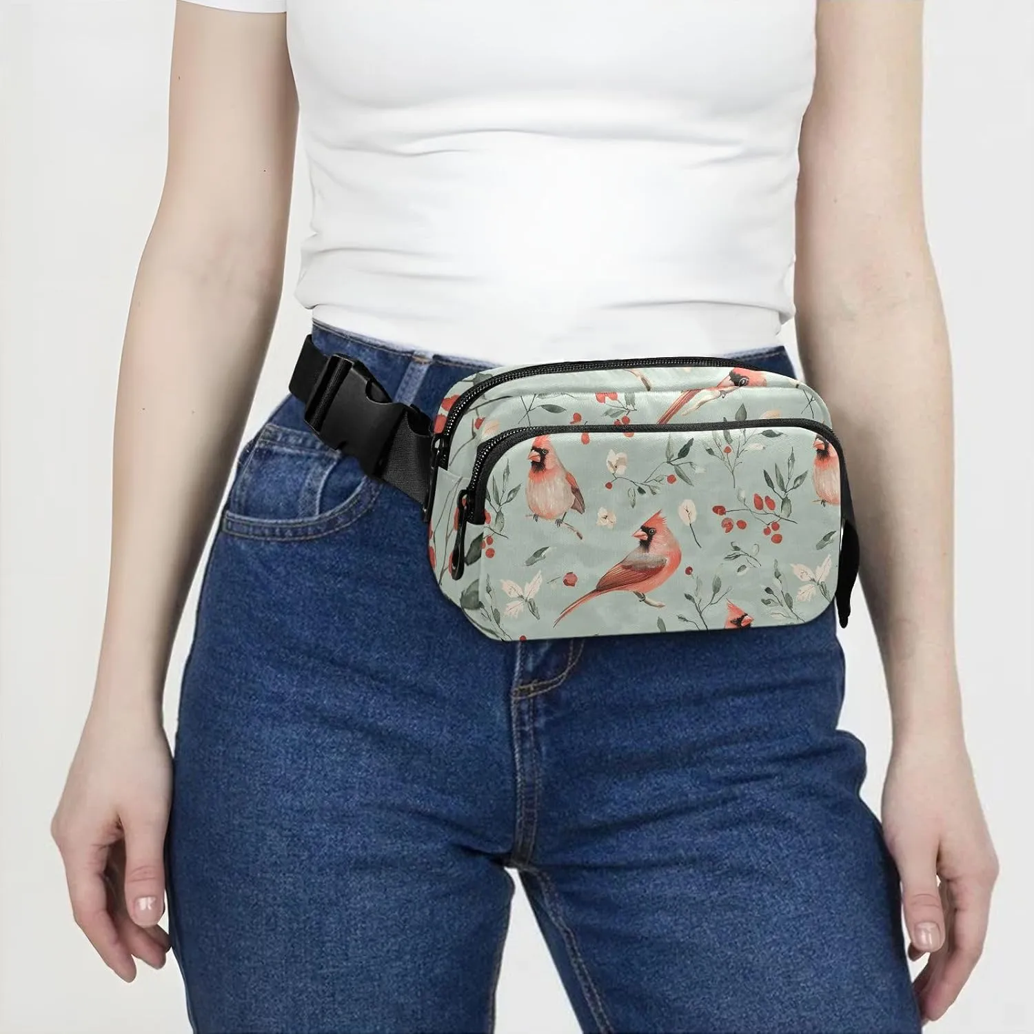Aesthetic Northern Birds Sage Green Trendy Waist Bag Fanny Pack for Women Men Teens Water Resistant Sling Bag Travel Essential with Adjustable Strap for Travel Vacation Running