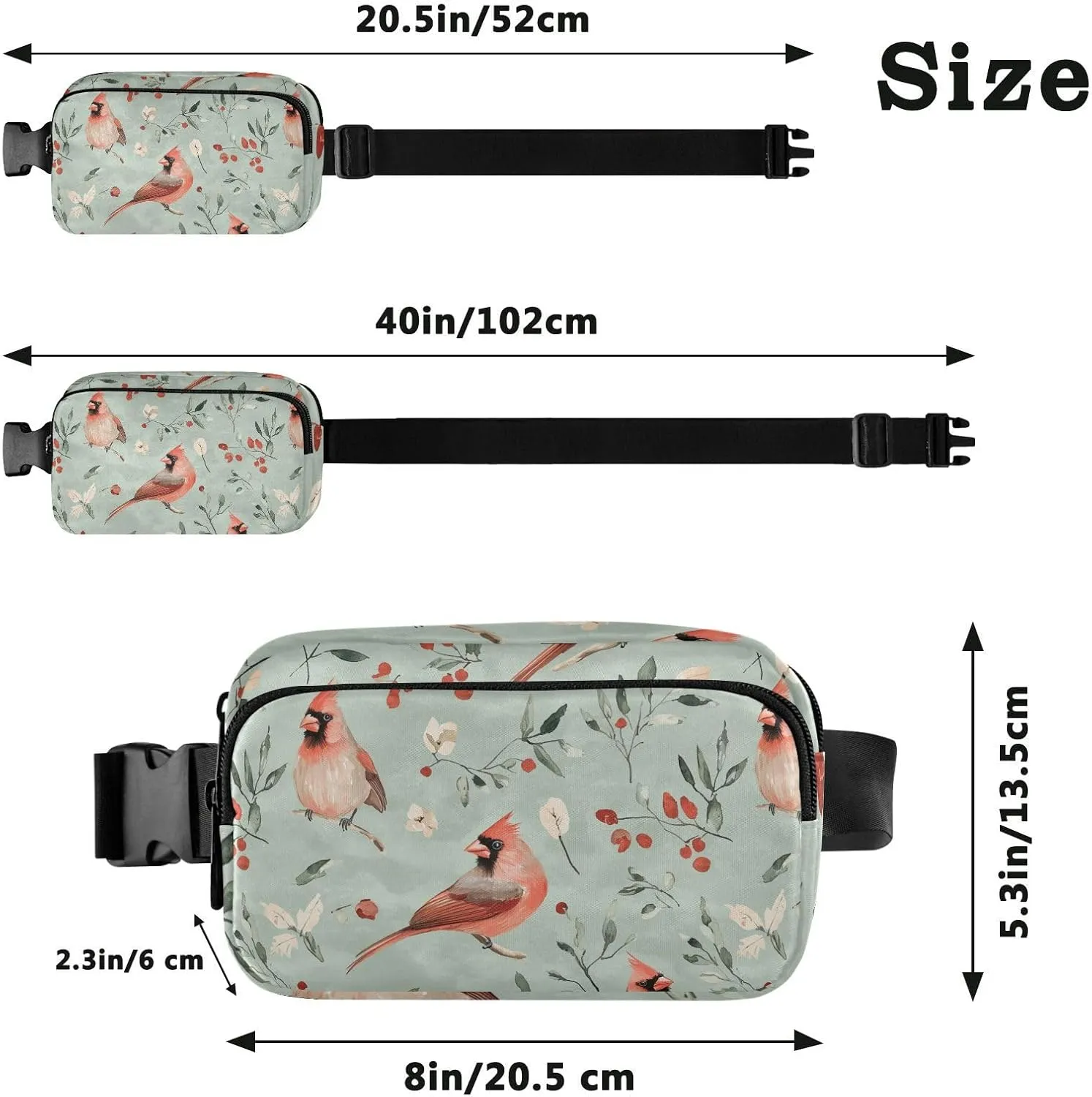 Aesthetic Northern Birds Sage Green Trendy Waist Bag Fanny Pack for Women Men Teens Water Resistant Sling Bag Travel Essential with Adjustable Strap for Travel Vacation Running