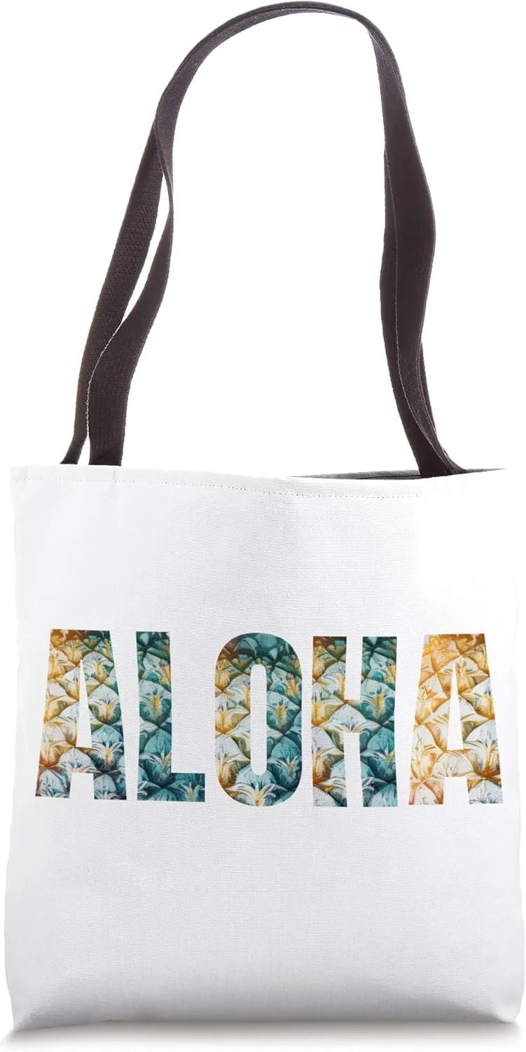 Aloha Pineapple Spellout Tote Bag