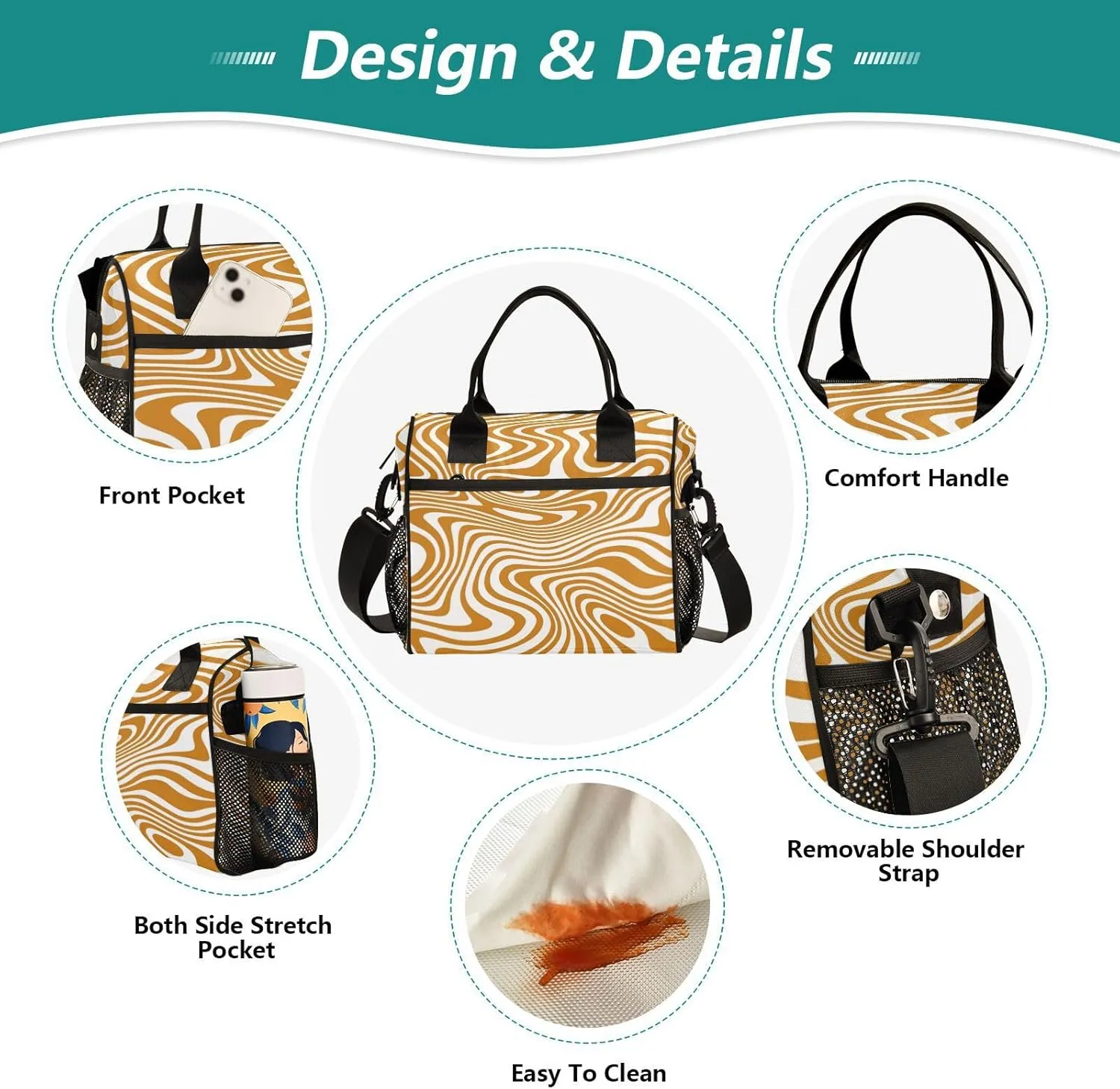 Aslsiy Flowing Salted Caramel Insulated Lunch Bag Lunch Box for Women Lunch Tote Bag for Office Picnic M