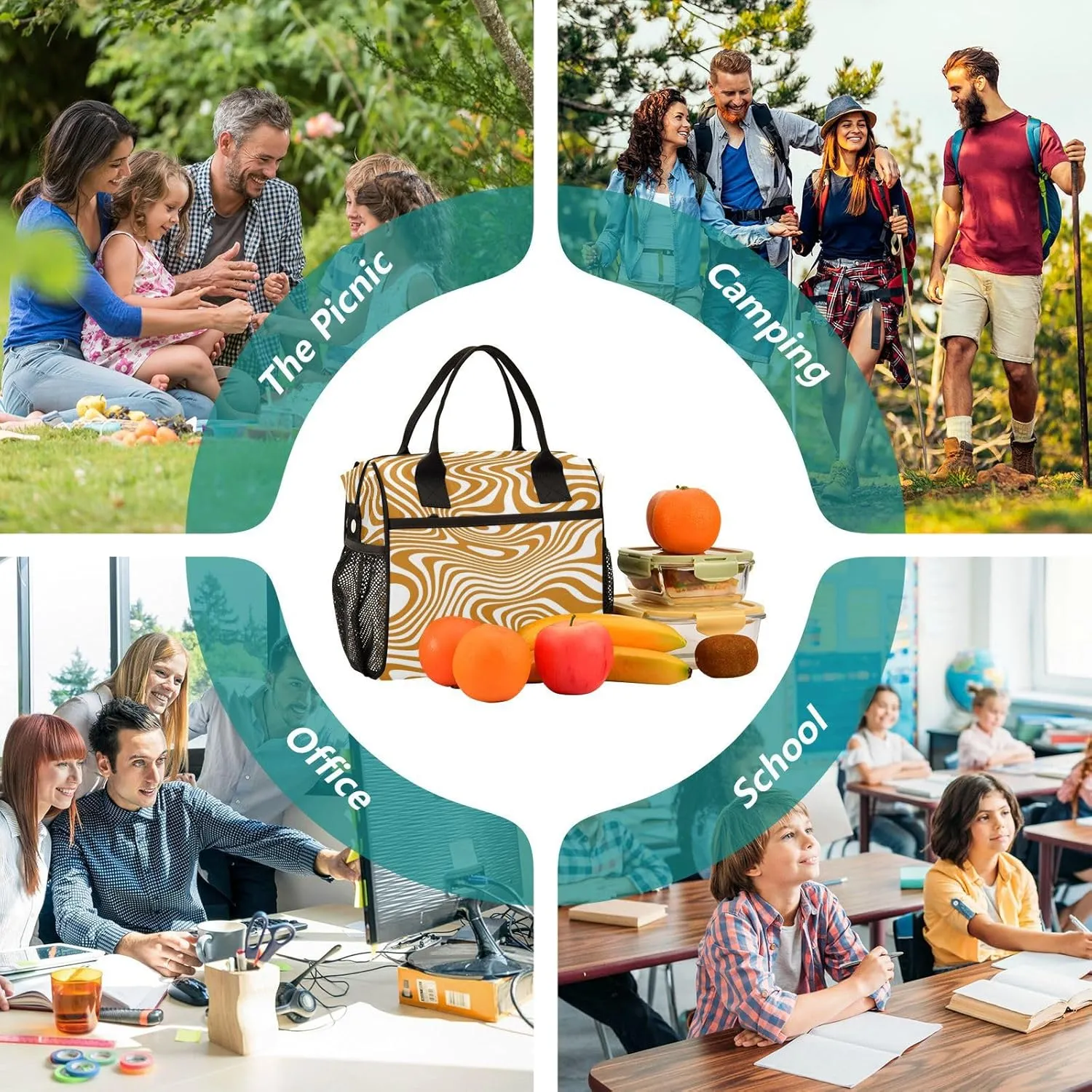 Aslsiy Flowing Salted Caramel Insulated Lunch Bag Lunch Box for Women Lunch Tote Bag for Office Picnic M