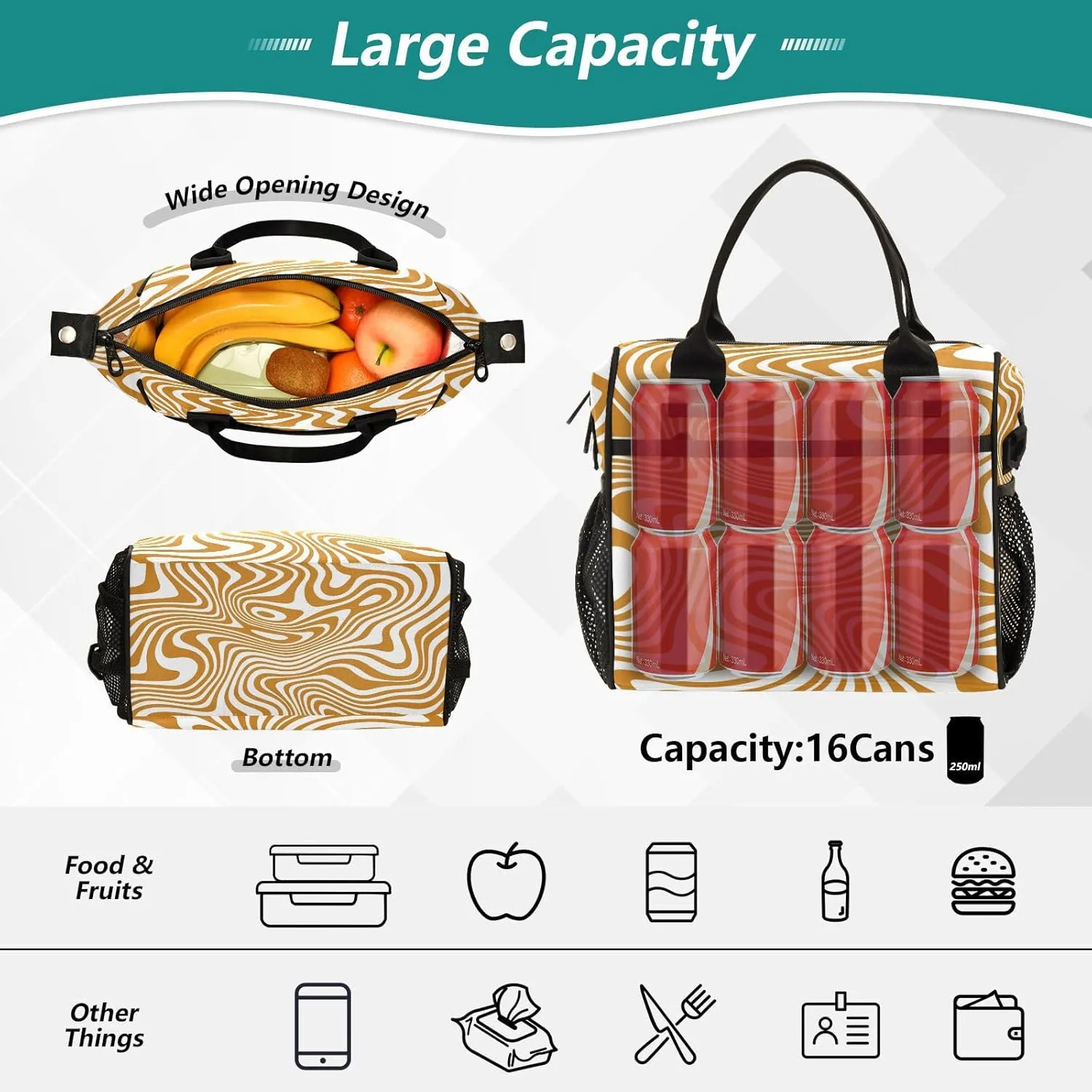 Aslsiy Flowing Salted Caramel Insulated Lunch Bag Lunch Box for Women Lunch Tote Bag for Office Picnic M