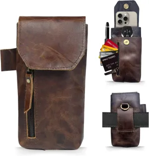 Autentico Genuine Leather Phone Holster Pouch with Belt Clip Cell Phone Cover 8X4 Magnetic Closure ID Card Holder Dark Brown Case for iPhone Samsung Galaxy Google Pixel Leather All Smart Phones