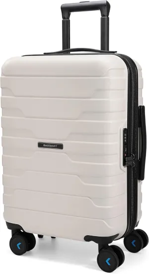 BAGSMART Carry On Luggage 22x14x9 Airline Approved with TSA Lock,20 Inch Lightweight Luggage with Spinner Wheels,100% PC Hard Shell Carry On Suitcases for Men Women,White