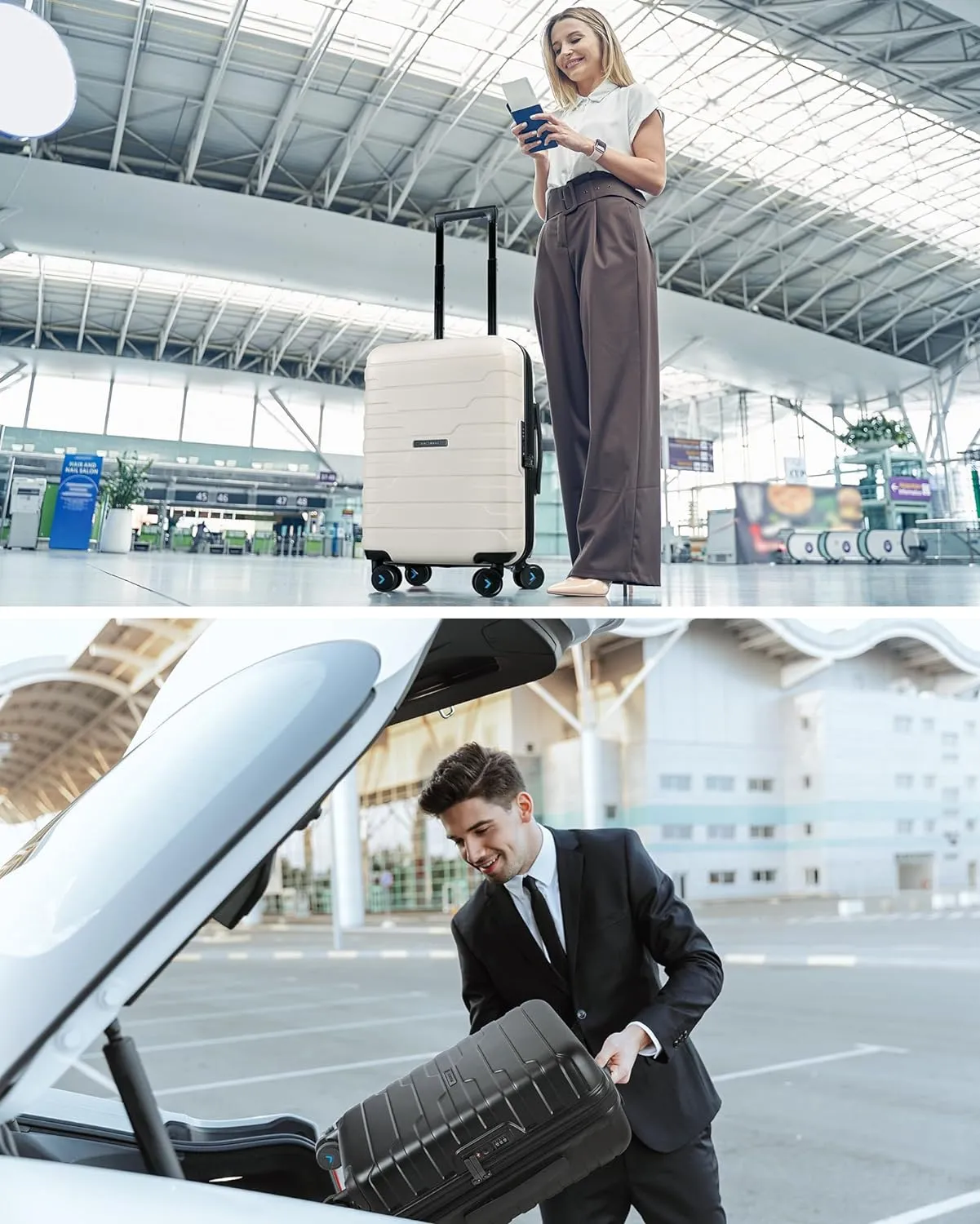 BAGSMART Carry On Luggage 22x14x9 Airline Approved with TSA Lock,20 Inch Lightweight Luggage with Spinner Wheels,100% PC Hard Shell Carry On Suitcases for Men Women,White