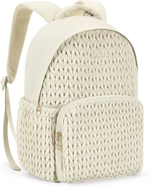 BAGSMART College Backpack for Women, Lightweight Puffy Travel Backpack for Women, TSA Personal Item Casual Daypack, 14 Inch Fashion Bookbag, Beige