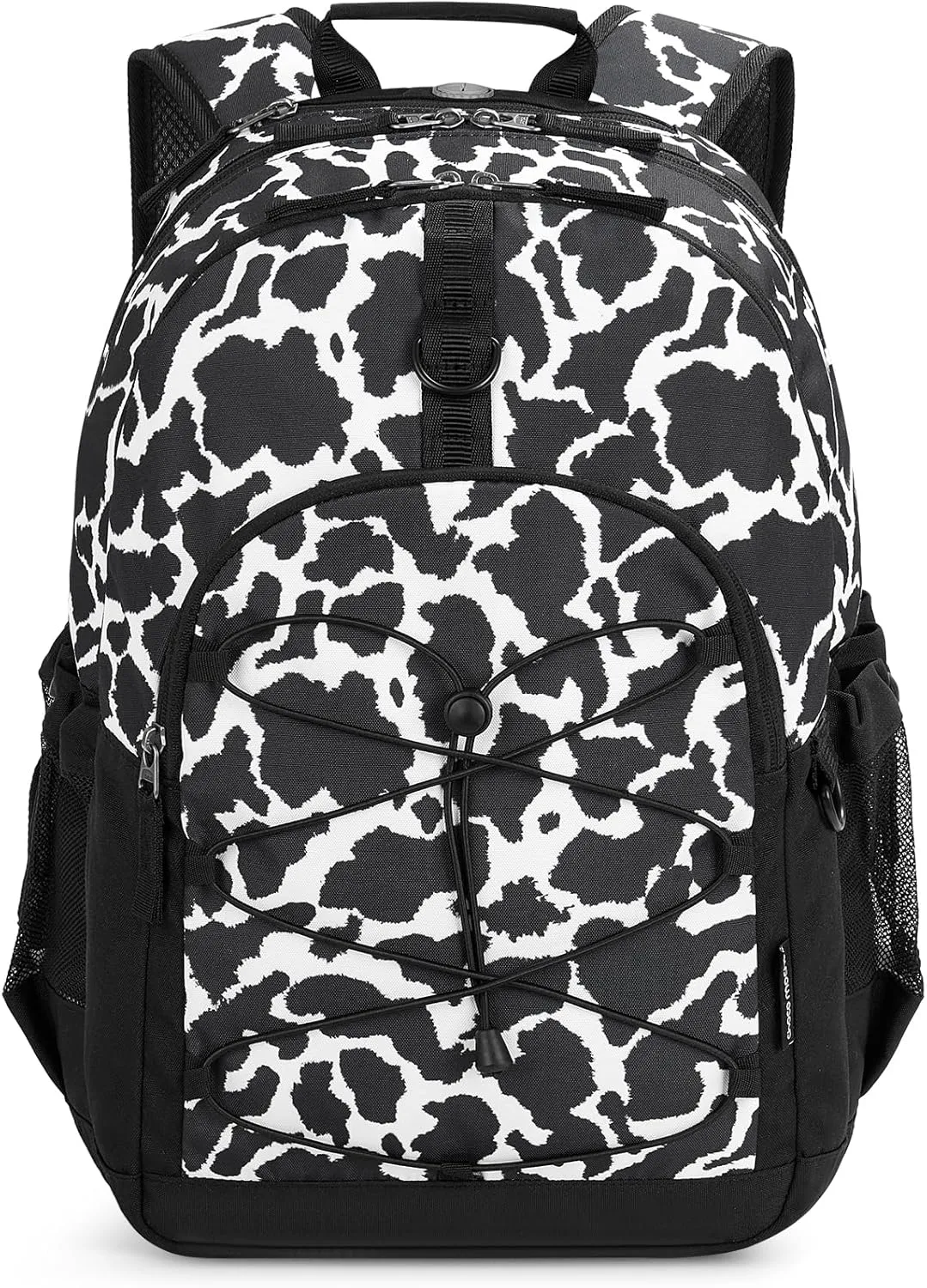 Choco Mocha Cow Print Backpack for Teen Girls, Travel School Backpack for Girls Middle School Large Bookbag 18 Inch, Black