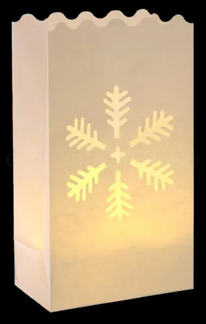 CleverDelights White Snowflake Luminary Bags - 10 Count - Christmas Holiday Luminaria