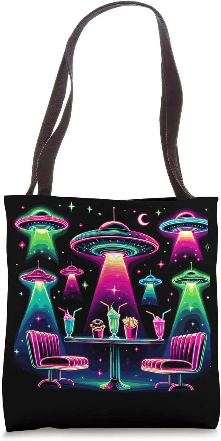 Cosmic Diner Delight - 80s Space Diner Vector Tote Bag