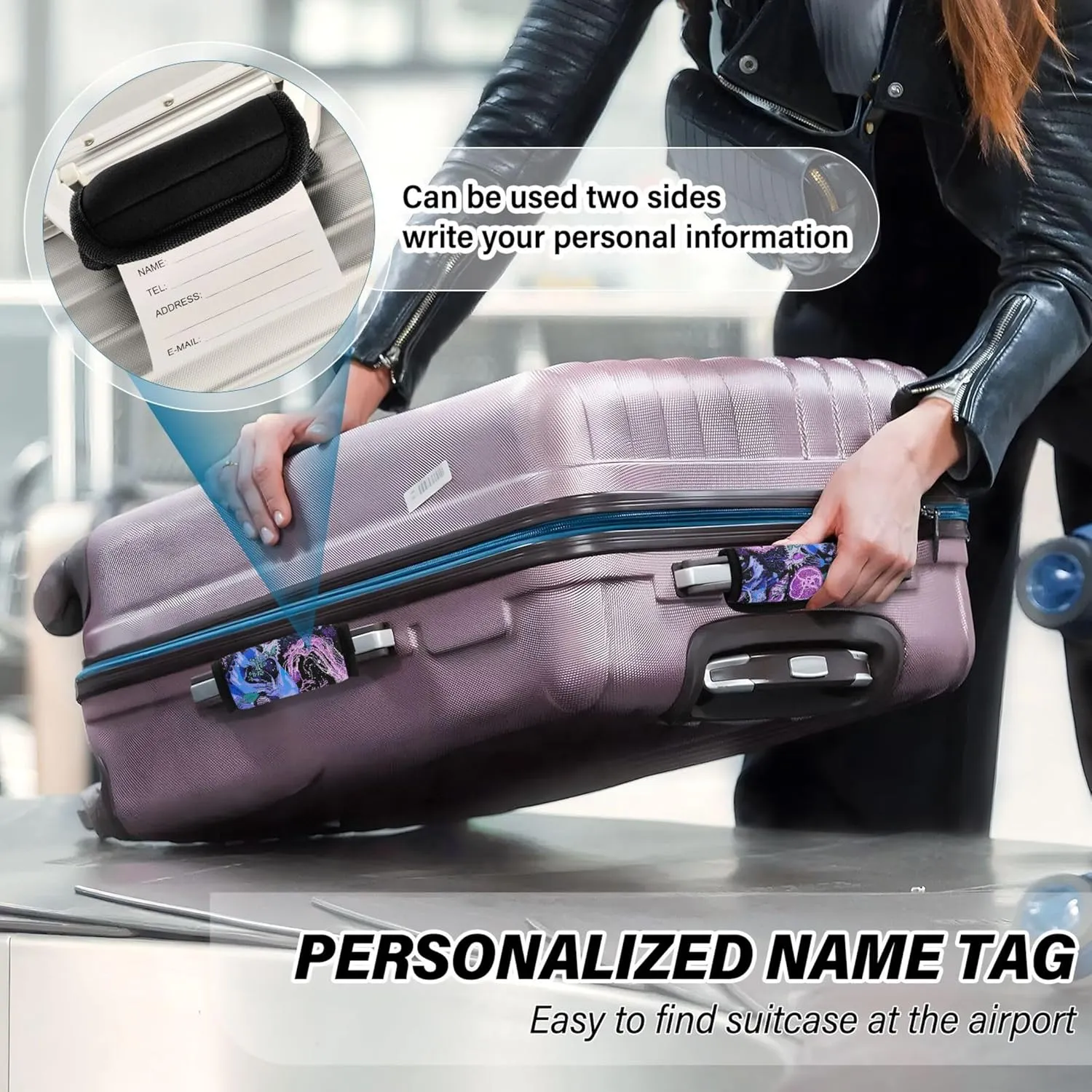 Custom Bright Psychedelic Skulls Luggage Bag Handle Wrap Velcro Neon Suitcases Luggage Identifiers Unique Luggage Tags & Handle Wraps, 2 Pack
