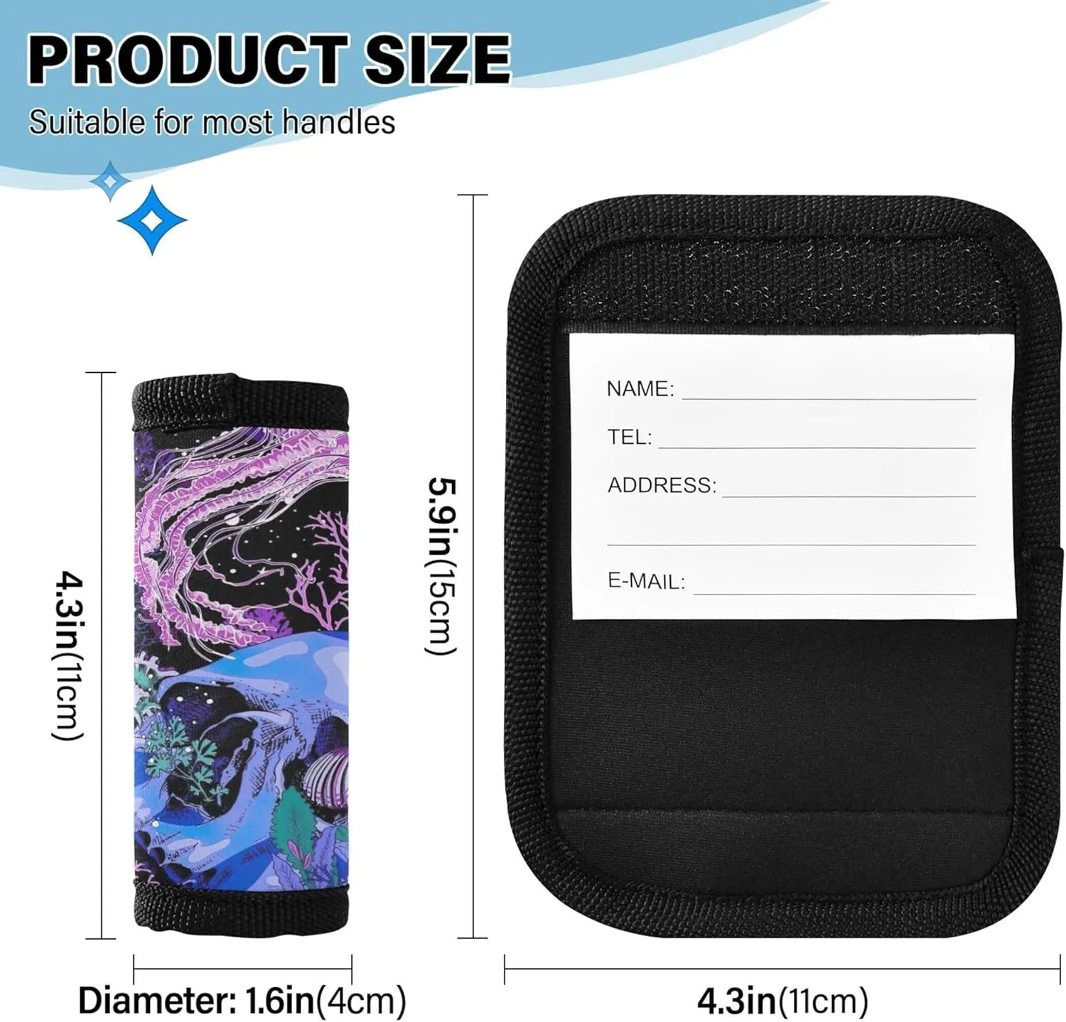 Custom Bright Psychedelic Skulls Luggage Bag Handle Wrap Velcro Neon Suitcases Luggage Identifiers Unique Luggage Tags & Handle Wraps, 2 Pack