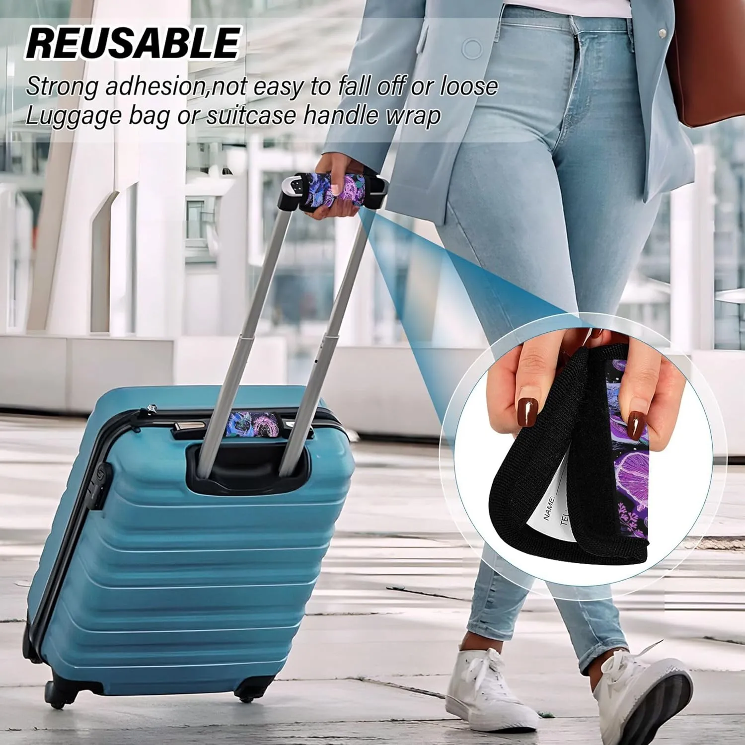 Custom Bright Psychedelic Skulls Luggage Bag Handle Wrap Velcro Neon Suitcases Luggage Identifiers Unique Luggage Tags & Handle Wraps, 2 Pack