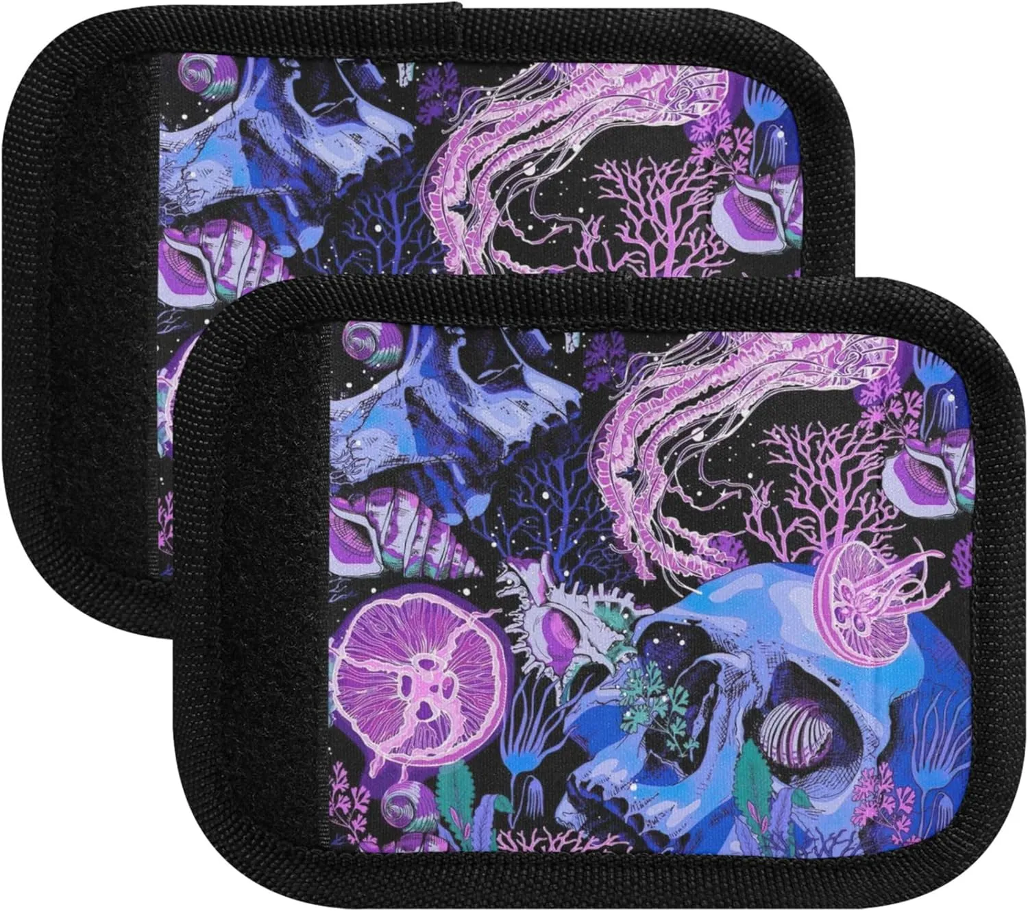 Custom Bright Psychedelic Skulls Luggage Bag Handle Wrap Velcro Neon Suitcases Luggage Identifiers Unique Luggage Tags & Handle Wraps, 2 Pack