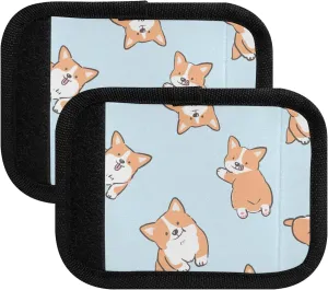 Custom Cartoon Corgi Dog Design Velcro Luggage Handle Wrap Suitcase Identifier Handle Covers Neon Bright Luggage Tags Markers Unique, 2 Pack