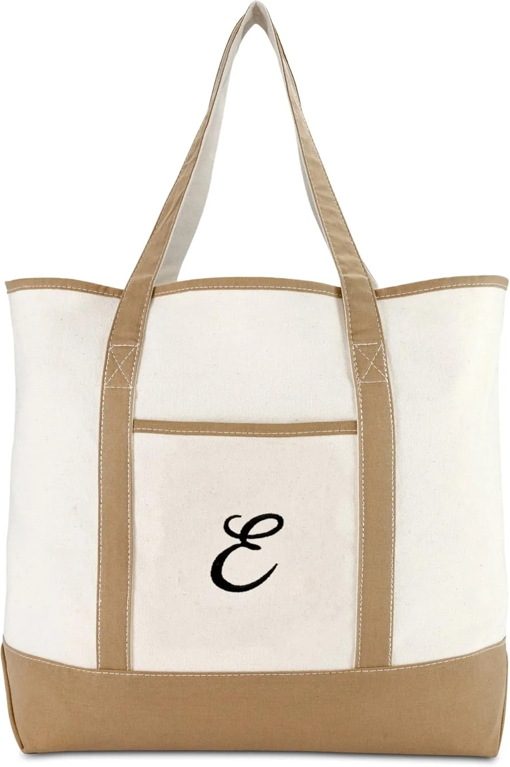 DALIX Women's Natural Tote Bag Shoulder Bags Brown With Monogram Letter A - Z