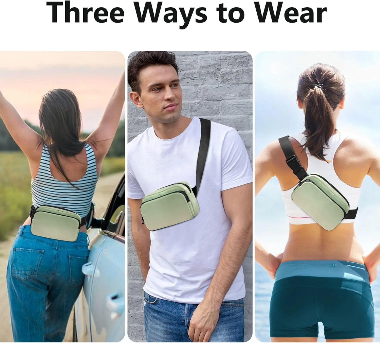 Dinosaur Green Blanched Almond Gradient Women Fanny Packs Bright Color Belt Bag Hip Pack Waterproof Cross Body Waist Purse