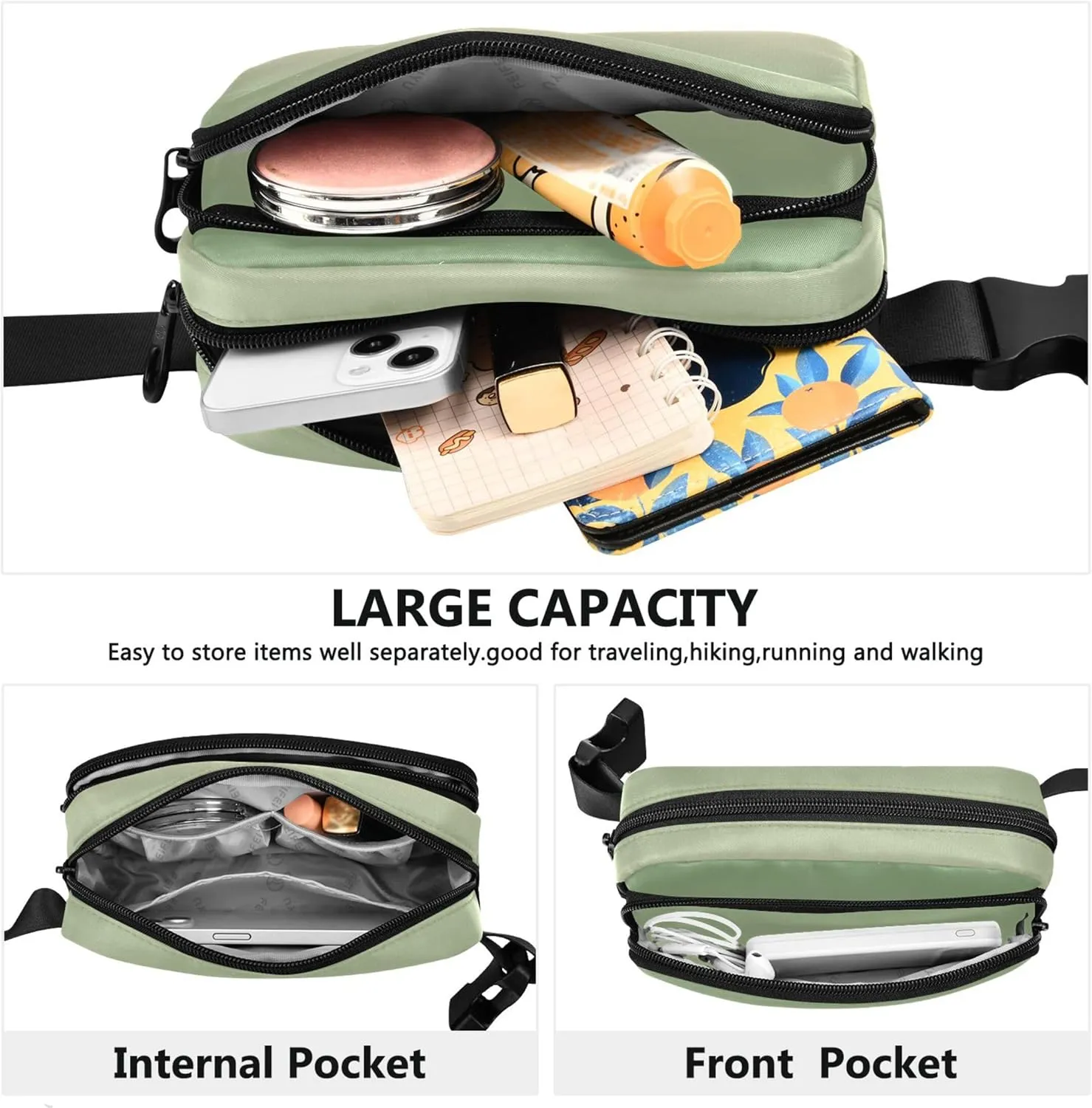 Dinosaur Green Blanched Almond Gradient Women Fanny Packs Bright Color Belt Bag Hip Pack Waterproof Cross Body Waist Purse