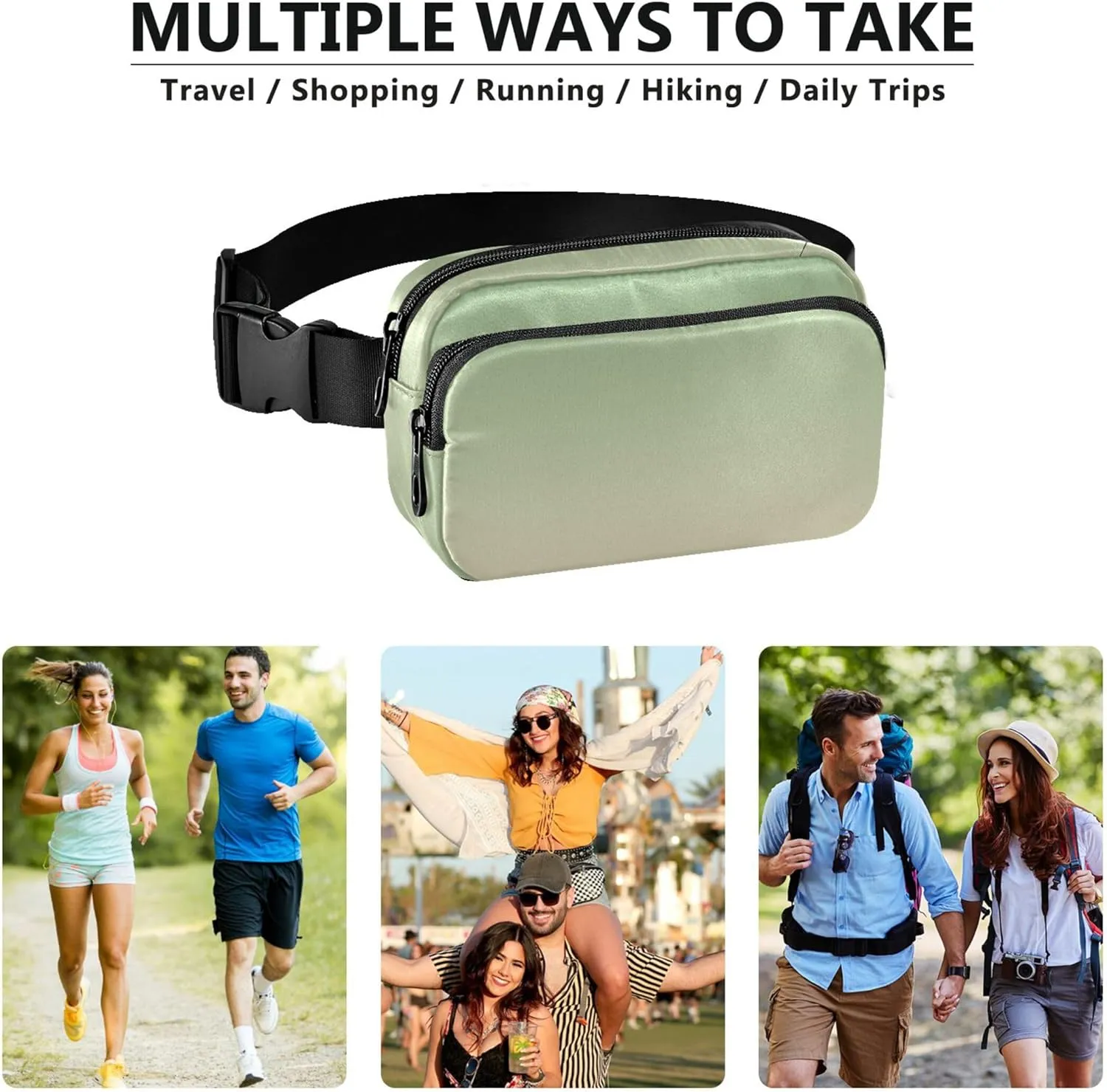 Dinosaur Green Blanched Almond Gradient Women Fanny Packs Bright Color Belt Bag Hip Pack Waterproof Cross Body Waist Purse