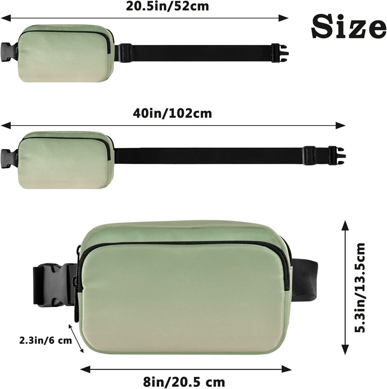 Dinosaur Green Blanched Almond Gradient Women Fanny Packs Bright Color Belt Bag Hip Pack Waterproof Cross Body Waist Purse
