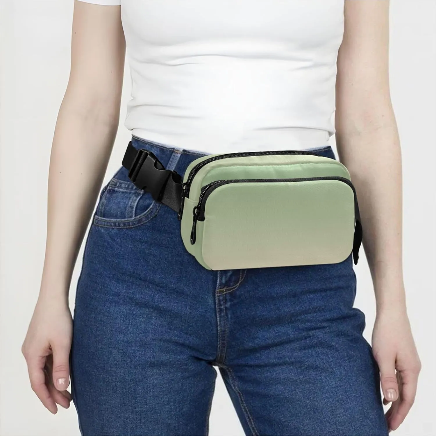 Dinosaur Green Blanched Almond Gradient Women Fanny Packs Bright Color Belt Bag Hip Pack Waterproof Cross Body Waist Purse