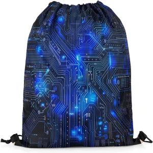 Erosebridal Circuit Board Draw String Back Bag 13x15.7,3D Print Chips Drawstring Backpack,Abstract Art Design Drawstring Bags Blue Black String Backpack