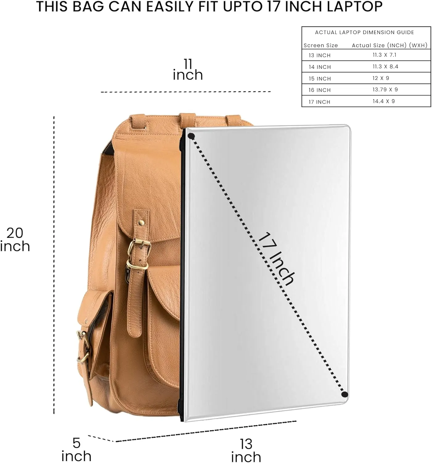 Handmade World Vintage Full Grain 20 Inch Leather Laptop Backpack Casual Bookbag Daypack Camping Travel Rucksack Knapsack