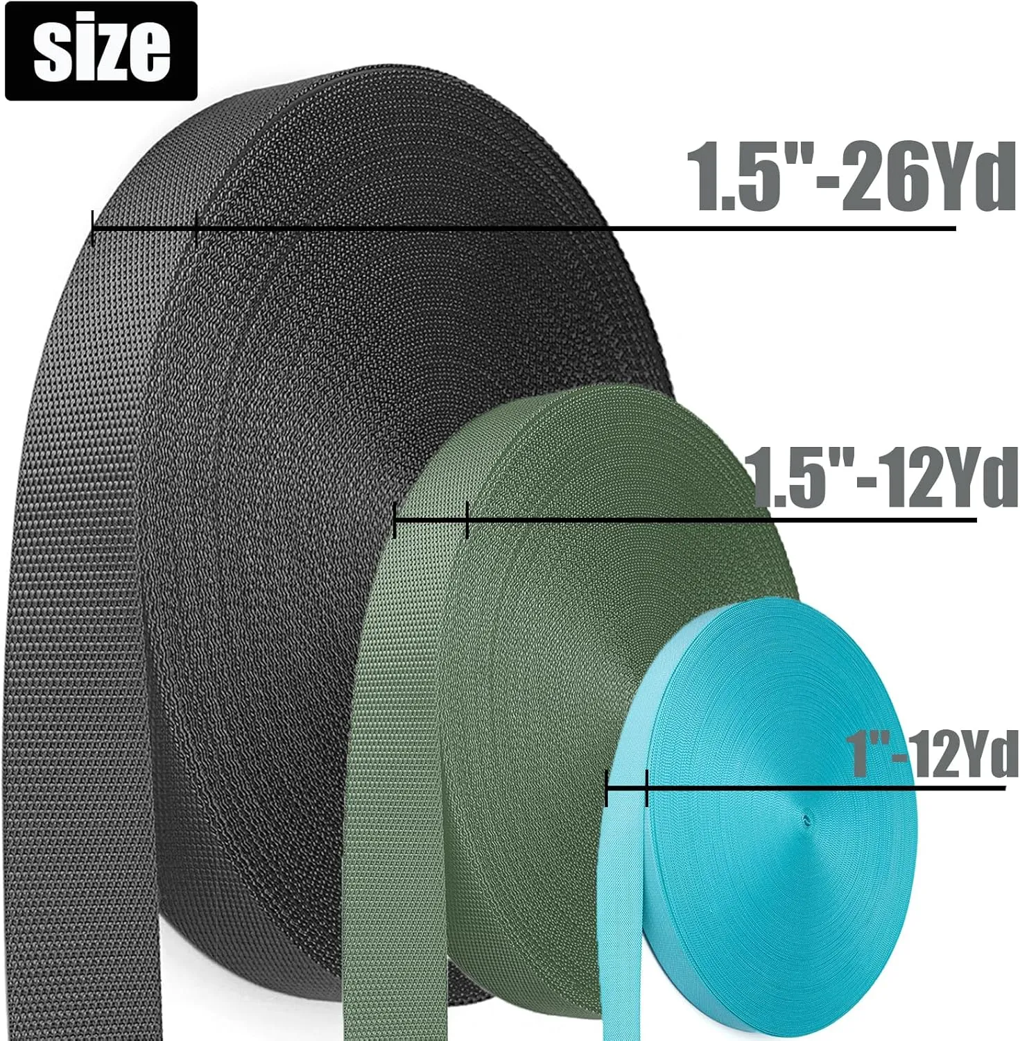Heavy Duty Nylon Webbing Strap - 1.5 Inch, 12 Yard, Durable for Indoor/Outdoor Gear, DIY Crafting & Repairing (White, 12 Yard)