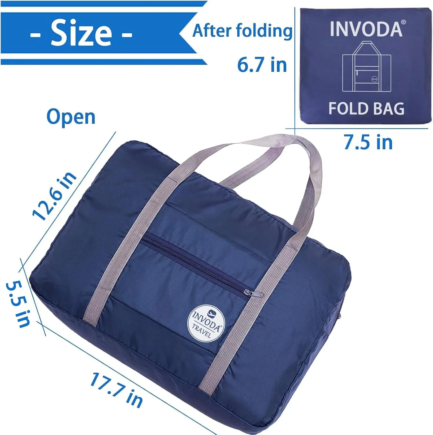 INVODA Travel Duffel Bag for Women Men Foldable Luggage Bags Sports Gym Bag Spirit Airlines Personal Item Carry on Weekender Overnight Bag (Blue Pink)