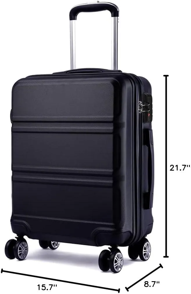 Kono 20'' Carry on Luggage Lightweight with Spinner Wheel TSA Lock Hardside Luggage Airline Approved Carry on Suitcase Black