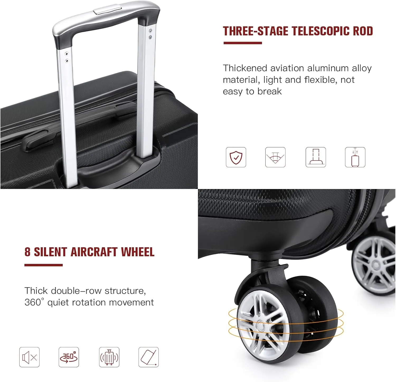 Kono 20'' Carry on Luggage Lightweight with Spinner Wheel TSA Lock Hardside Luggage Airline Approved Carry on Suitcase Black