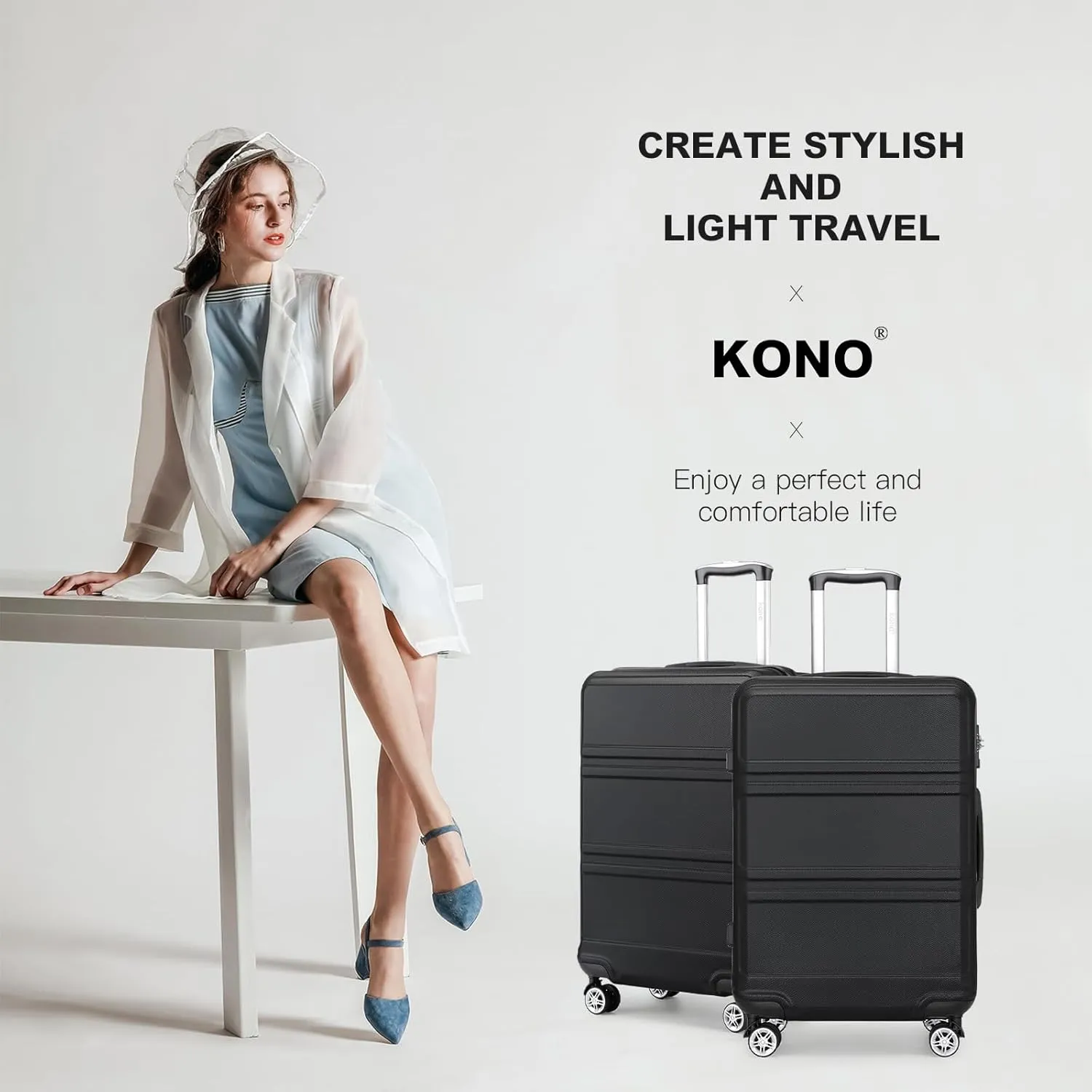 Kono 20'' Carry on Luggage Lightweight with Spinner Wheel TSA Lock Hardside Luggage Airline Approved Carry on Suitcase Black