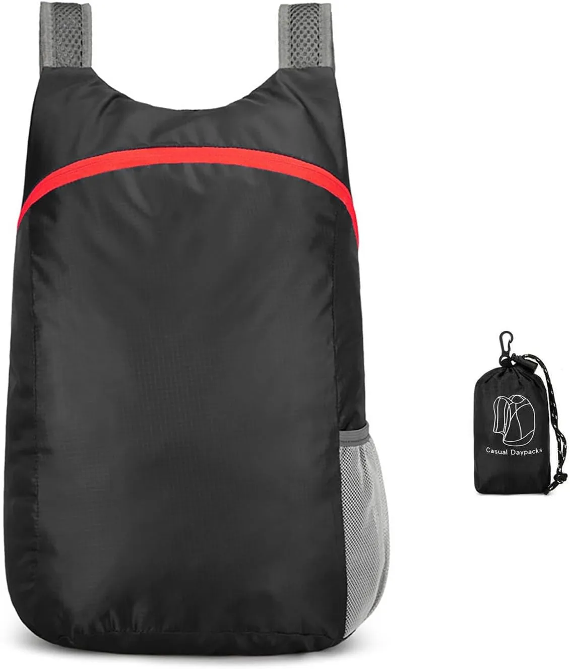 Lightweight Foldable Waterproof Backpack For Men Women Outdoor Sports Travel Leisure Bag Hiking Small Daypack 20L (Black-Red)