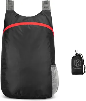 Lightweight Foldable Waterproof Backpack For Men Women Outdoor Sports Travel Leisure Bag Hiking Small Daypack 20L (Black-Red)