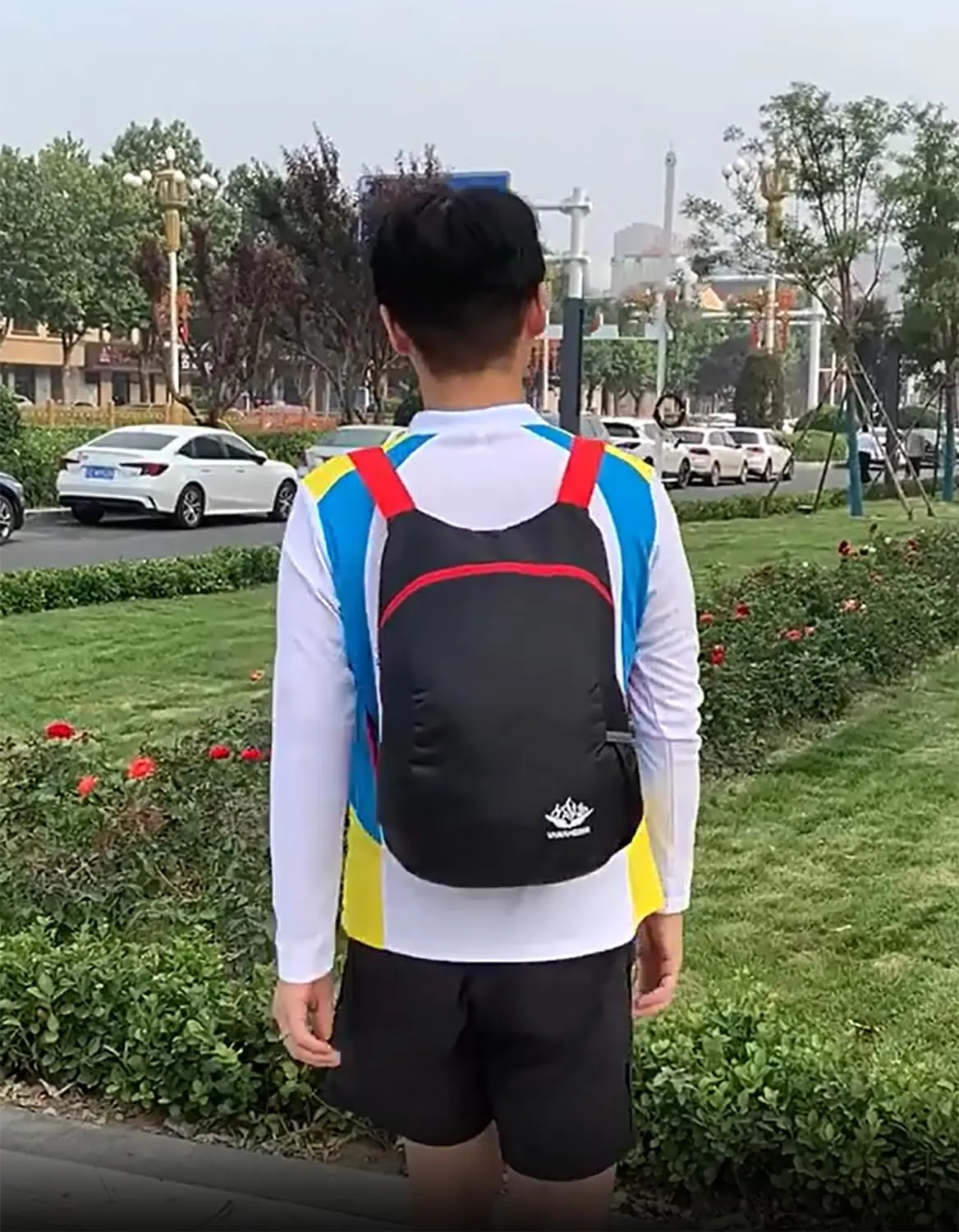 Lightweight Foldable Waterproof Backpack For Men Women Outdoor Sports Travel Leisure Bag Hiking Small Daypack 20L (Black-Red)