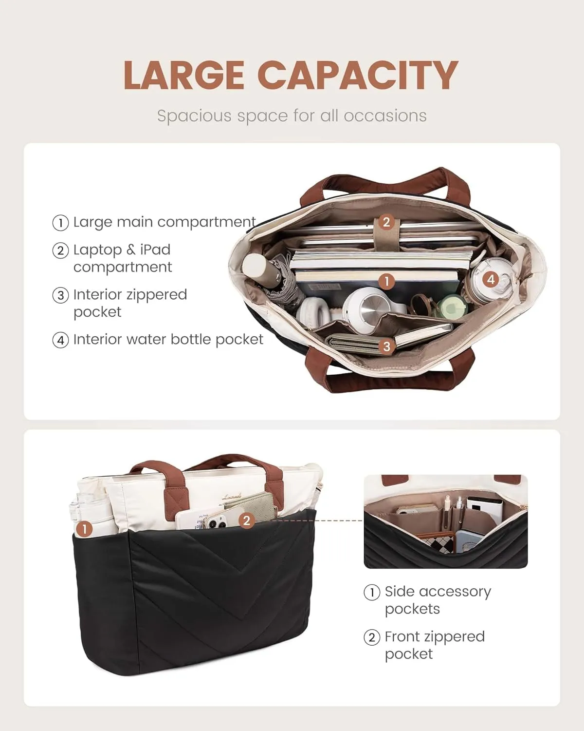 LOVEVOOK Tote Travel Bag for Women, Puffer Work Handbag with Zipper for Teacher Nurse, Quilted Laptop Shoulder Gym Bag Cute