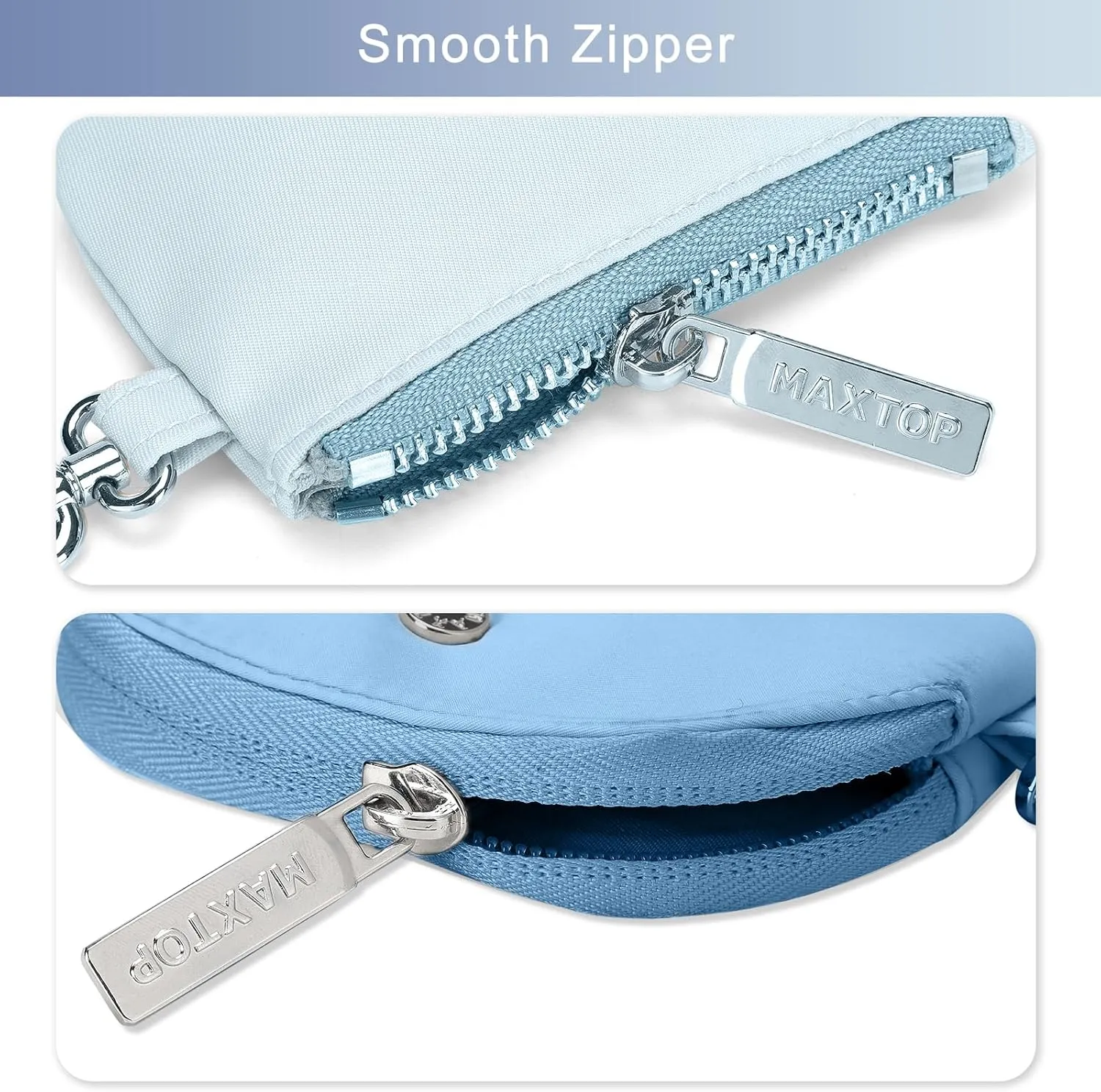 MAXTOP Mini Zip Around Blue Wristlet keychain Wallet for Women Dual Pouch Coin Purse Gifts for Women Ladies Female