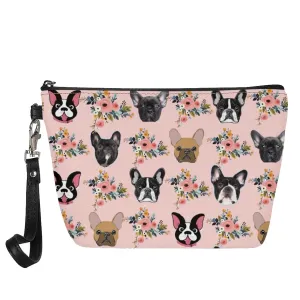 Mumeson Boston Bulldog and Flower Print Women Leather Trapezoid Toiletry Bag,Pink