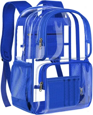 PAMANO Clear Backpack Heavy Duty Transparent See Through Bag for College Work Travel Security,Blue