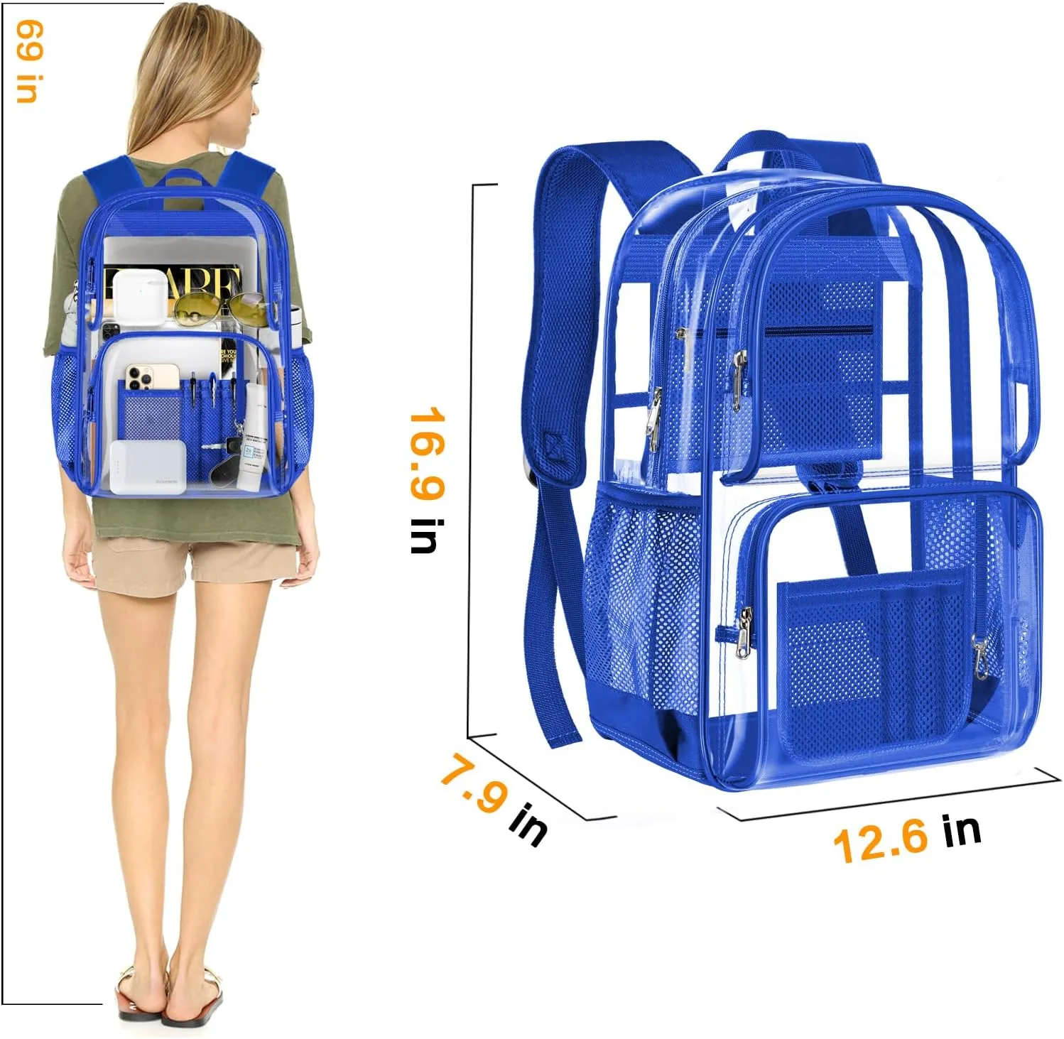 PAMANO Clear Backpack Heavy Duty Transparent See Through Bag for College Work Travel Security,Blue