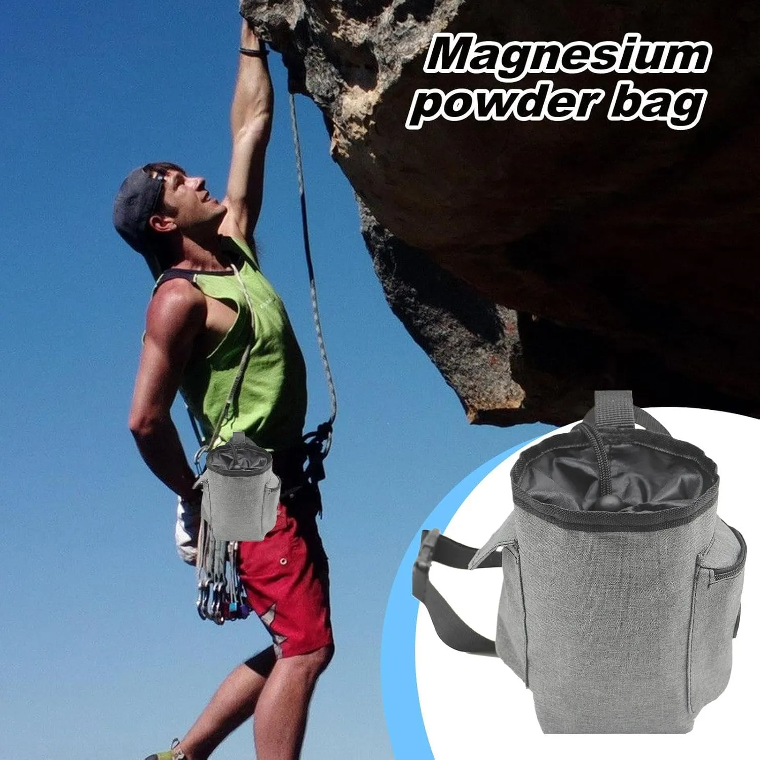 Portable Chalk Storage Bag - Gymnastics Enliven Holder Case, Bouldering Pouch with Zipper | Carry Organizer with Secure Pocket and Adjustable Strap, Rock Climbing Sack Pack for Training, Fitness