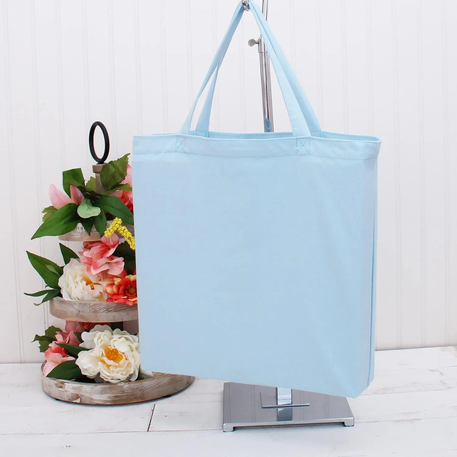 Premium Canvas Tote Bag by Threadart | Single Pack| Reusable Heavy Duty 100% Cotton | Holds up to 40lbs | Eco Friendly | Large Size 14.5x17x3" - Light Blue