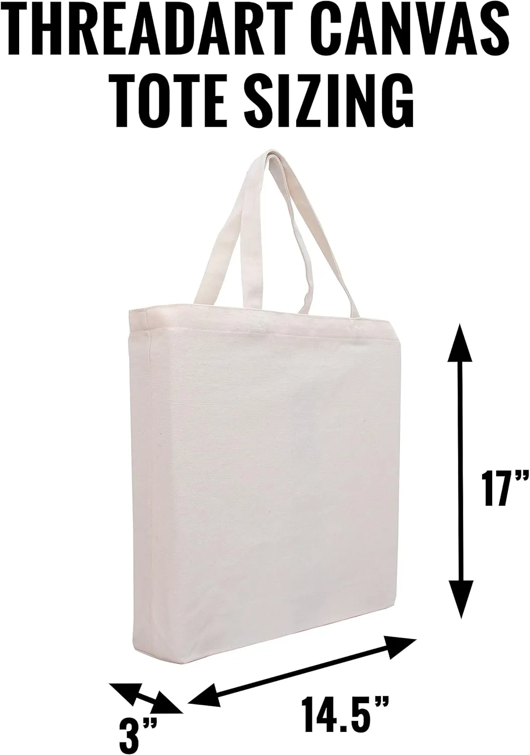 Premium Canvas Tote Bag by Threadart | Single Pack| Reusable Heavy Duty 100% Cotton | Holds up to 40lbs | Eco Friendly | Large Size 14.5x17x3" - Light Blue