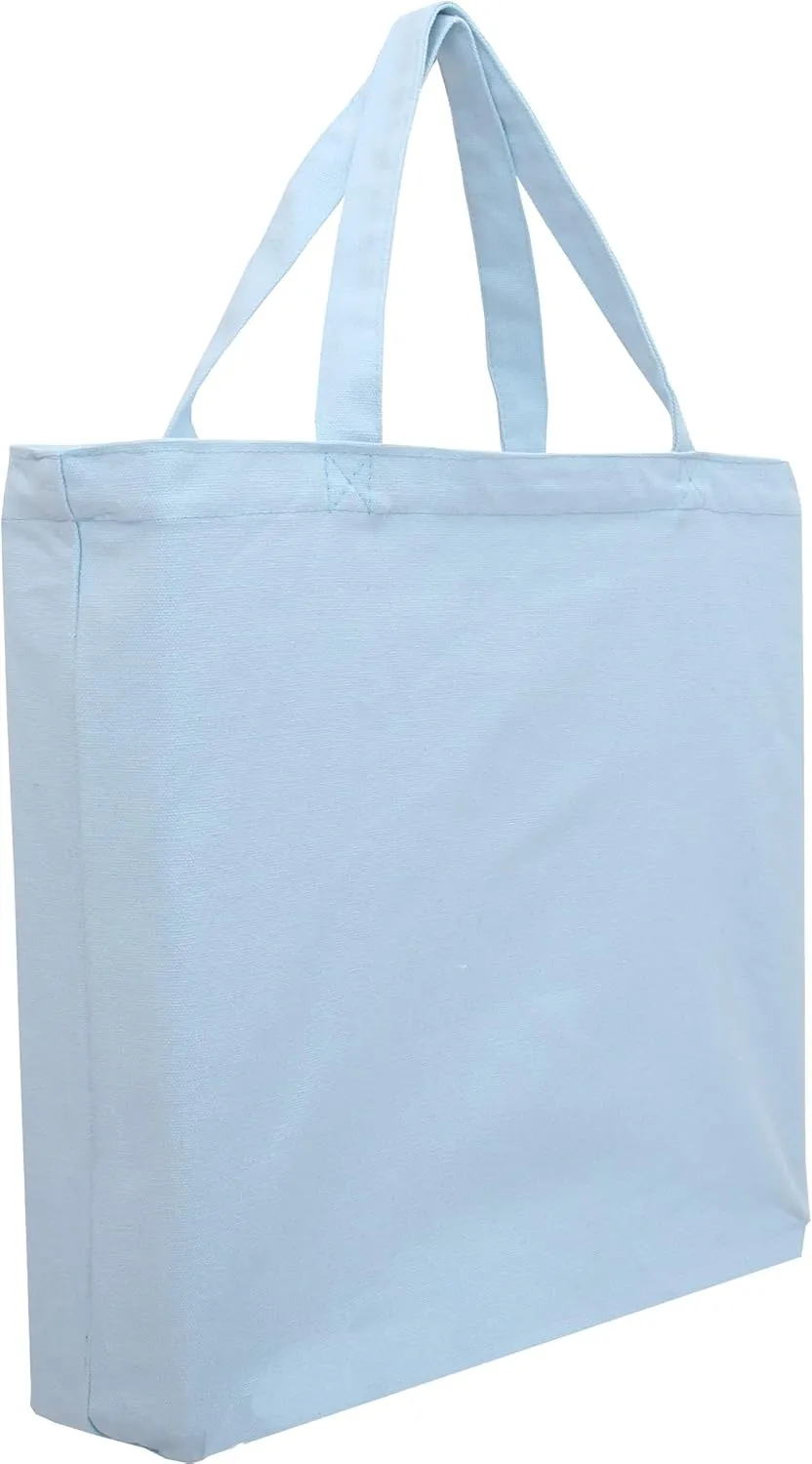 Premium Canvas Tote Bag by Threadart | Single Pack| Reusable Heavy Duty 100% Cotton | Holds up to 40lbs | Eco Friendly | Large Size 14.5x17x3" - Light Blue