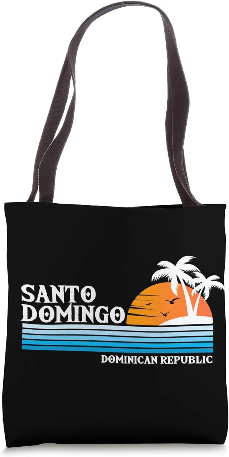 Santo Domingo DR Tropical Vacation Vintage 80s Style Sunset Tote Bag